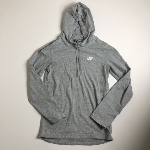 Nike Womens Size‎ XS Light Gray Pullover Hooded Shirt Embroidered Swoosh J11 - Picture 1 of 6